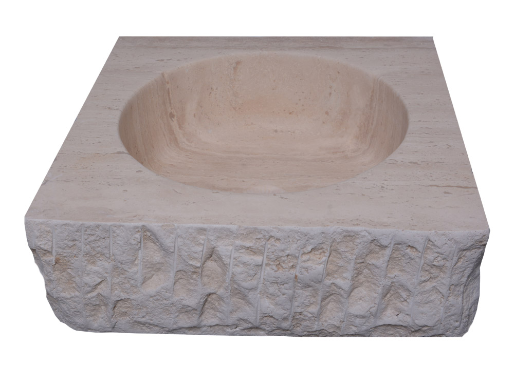 Dışı Patlatma Ortası Oval Kare Traverten Lavabo